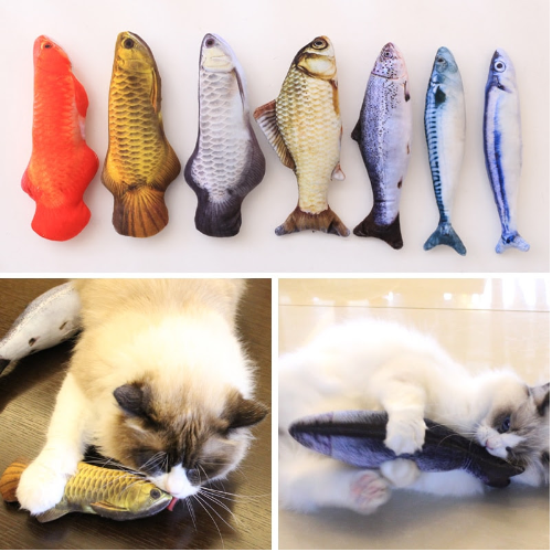 Juguete gato peluche con forma de pez