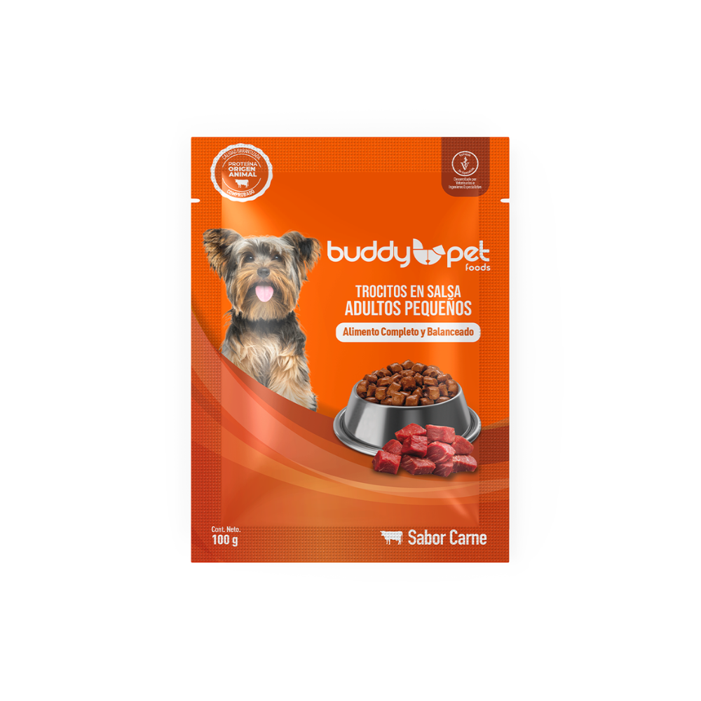 Buddy Pet - Trocitos en Salsa  Adulto Raza Pequeña Carne 100g
