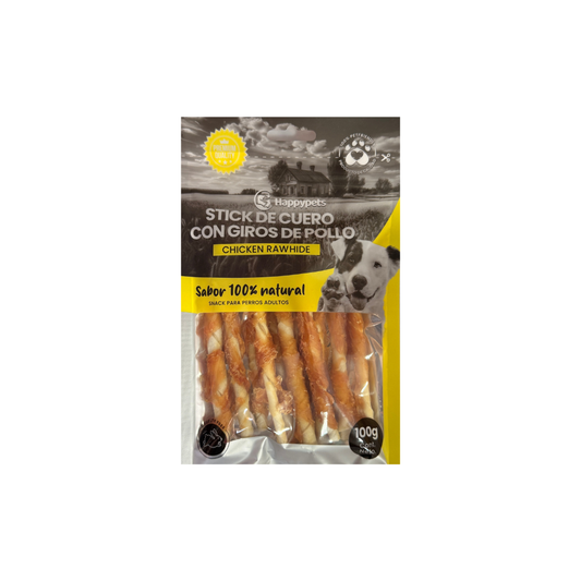 Happypets - Stick de cuero con giros de pollo  100g