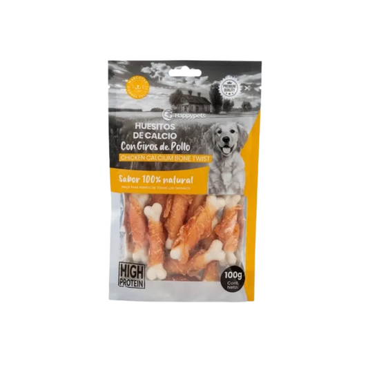 Happypets - Huesos de calcio con giros de pollo 100g