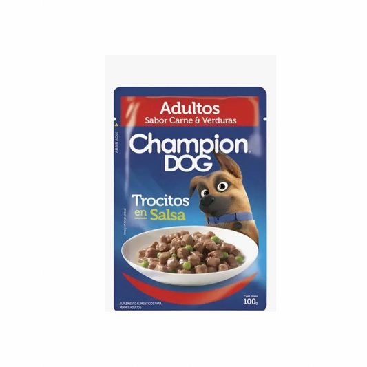 ChampionDog - Sobres TROCITOS EN SALSA CARNE Y VERDURAS 100G