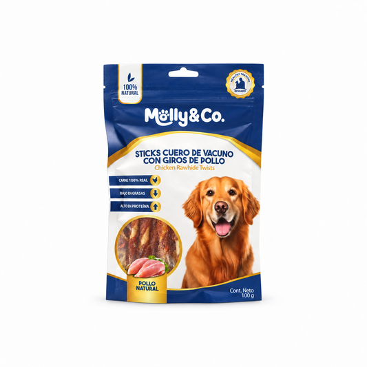 Molly & Co - Sticks Cuero de vacuno con Giros de pollo 100g