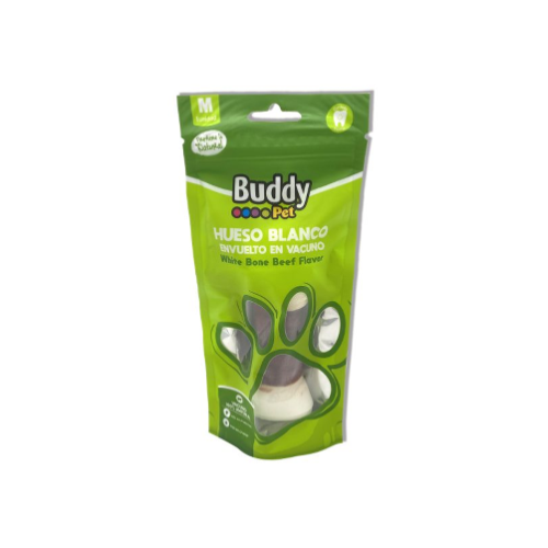 Buddy pet - Hueso Blanco M  Envuelto en Vacuno