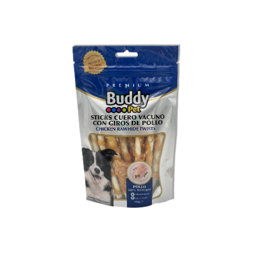 Buddy Pet - Sticks Cuero de Vacuno con Giros de Pollo 100 g